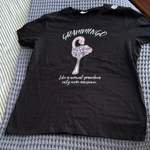 Black Graphic Tee with Flamingo Design